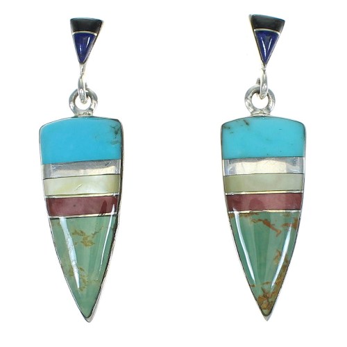 Southwest Multicolor Silver Post Dangle Earrings YX71333