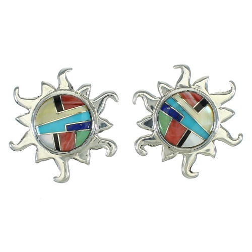 Southwestern Silver Multicolor Sun Post Earrings YX71353