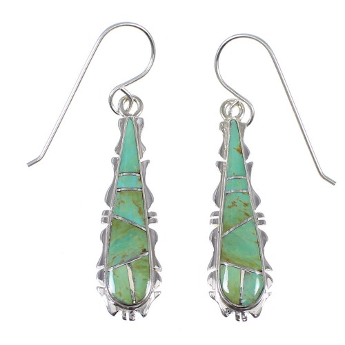 Southwestern Sterling Silver Turquoise Hook Dangle Earrings RX78711