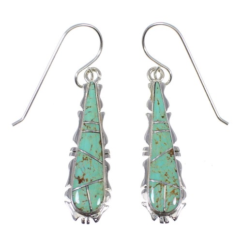 Turquoise Sterling Silver Southwestern Hook Dangle Earrings RX78720