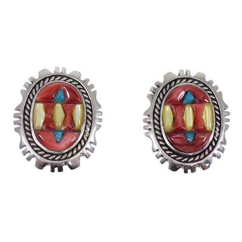 Sterling Silver Multicolor Inlay Post Earrings RX81843