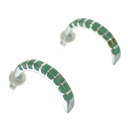 Turquoise Sterling Silver Southwest Post Hoop Earrings RX70859