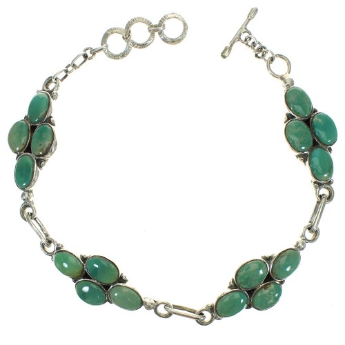 Turquoise And Sterling Silver Southwest Link Bracelet RX68648