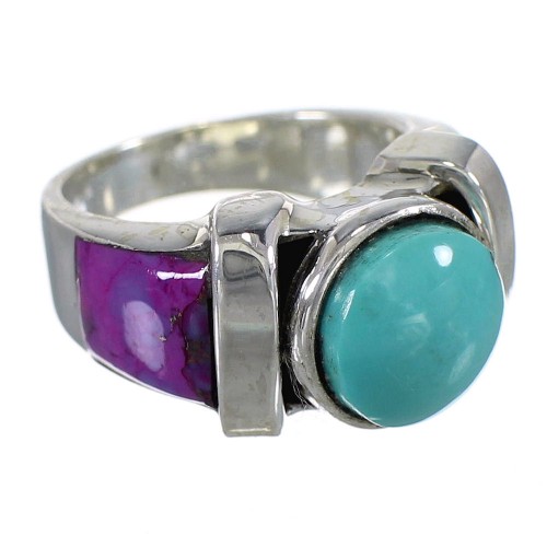 Southwestern Turquoise And Magenta Turquoise Silver Ring Size 5-1/2 WX82091