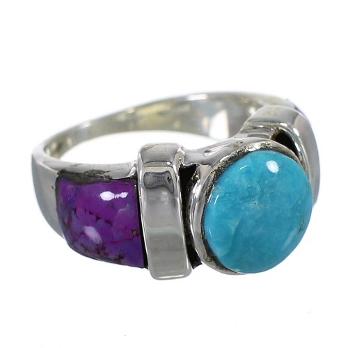 Turquoise And Magenta Turquoise Silver Southwest Ring Size 7-1/4 WX82228