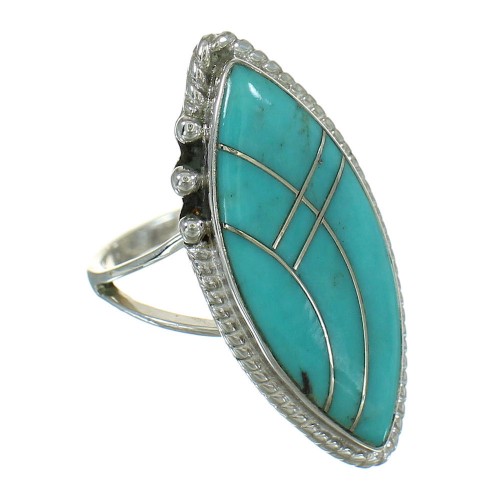 Sterling Silver And Turquoise Inlay Southwestern Ring Size 7-1/4 WX79718