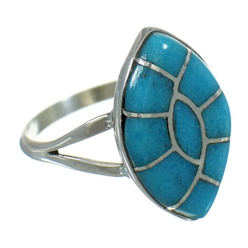 Southwestern Genuine Sterling Silver And Turquoise Inlay Ring Size 8-1/4 WX79797