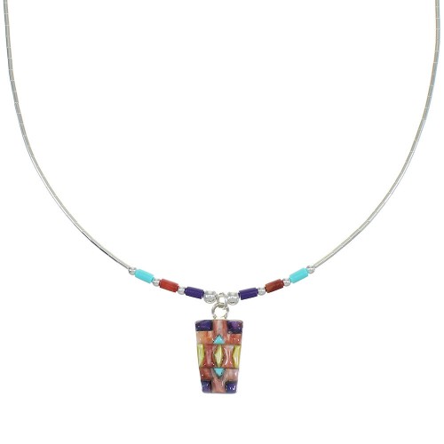 Multicolor Inlay And Liquid Sterling Silver Necklace WX77760