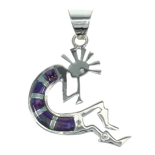 Magenta Turquoise Opal Inlay Kokopelli Genuine Sterling Silver Pendant RX66989