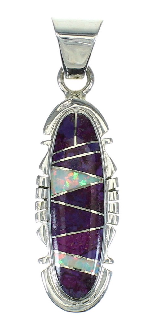 Genuine Sterling Silver Southwest Magenta Turquoise Opal Inlay Pendant RX66995