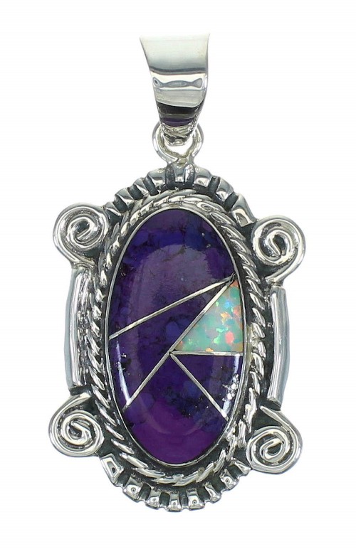 Sterling Silver Magenta Turquoise Opal Southwestern Pendant RX67009