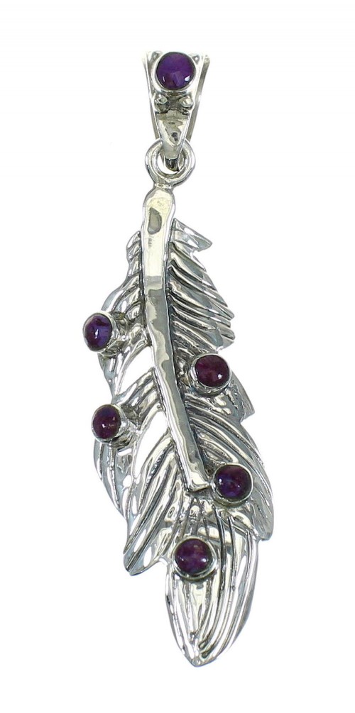 Southwestern Sterling Silver Magenta Turquoise Feather Pendant RX67159