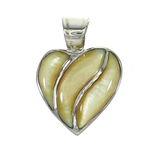Authentic Sterling Silver Yellow Mother Of Pearl Heart Pendant RX66910