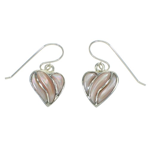 Pink Shell Heart Authentic Sterling Silver Hook Dangle Earrings RX66937