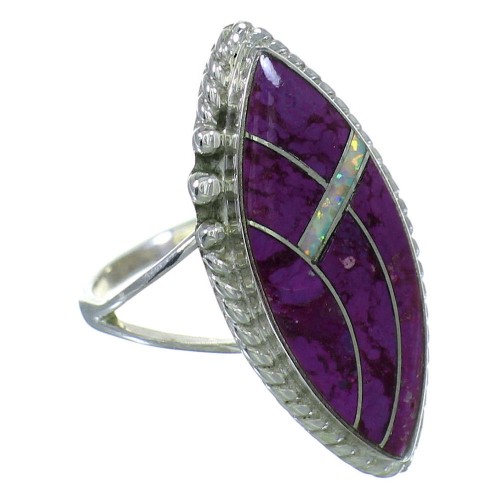 Genuine Sterling Silver Magenta Turquoise And Opal Inlay Southwestern Ring Size 6-1/2 YX66826