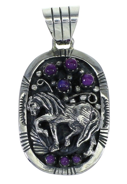 Southwest Magenta Turquoise And Sterling Silver Horse Pendant WX66744