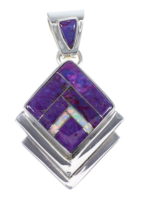 Genuine Sterling Silver Magenta Turquoise And Opal Southwest Pendant YX67633