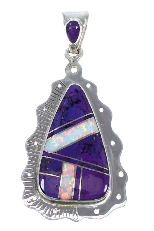 Genuine Sterling Silver Magenta Turquoise And Opal Southwestern Pendant YX67634