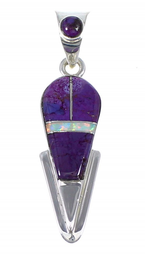 Genuine Sterling Silver Opal And Magenta Turquoise Southwest Pendant YX67642