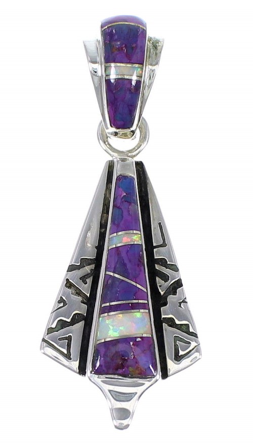 Water Wave Magenta Turquoise Opal And Genuine Sterling Silver Southwestern Pendant YX67656