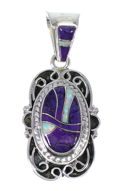 Magenta Turquoise Opal And Genuine Sterling Silver Southwestern Pendant YX67660