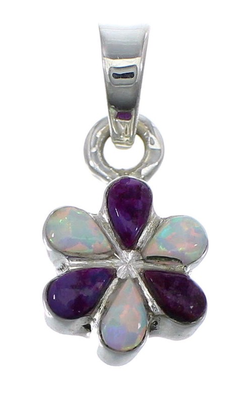 Flower Opal Magenta Turquoise And Sterling Silver Southwest Pendant YX67693