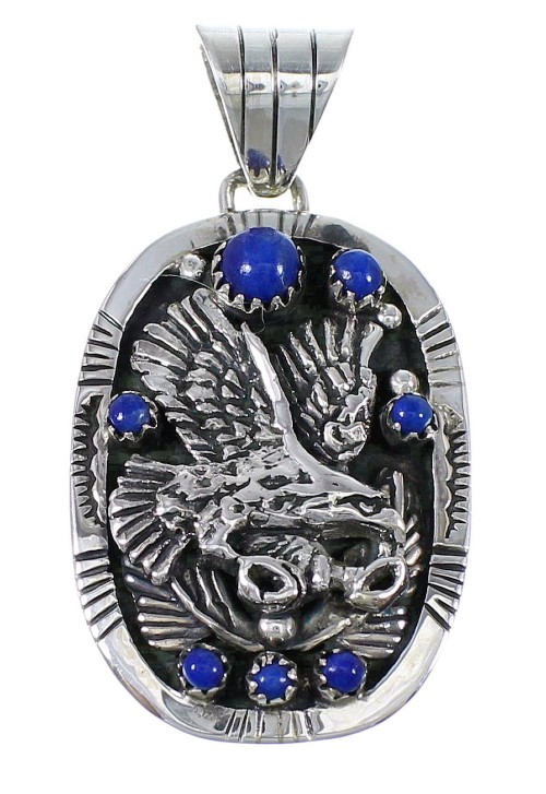 Lapis And Genuine Sterling Silver Southwestern Eagle Pendant YX67263