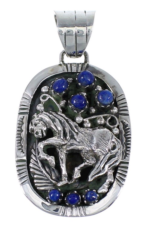 Lapis And Genuine Sterling Silver Southwest Horse Pendant YX67266