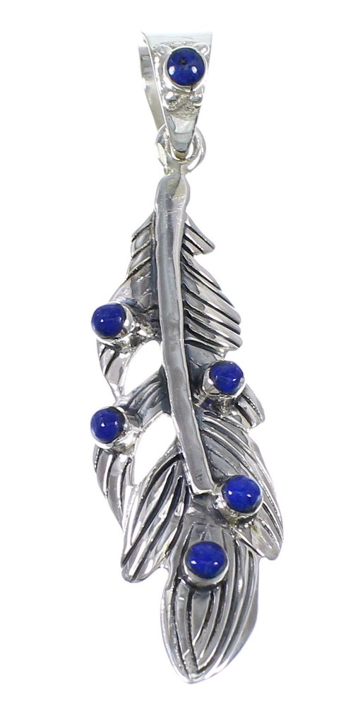 Genuine Sterling Silver And Lapis Southwestern Feather Pendant YX67284