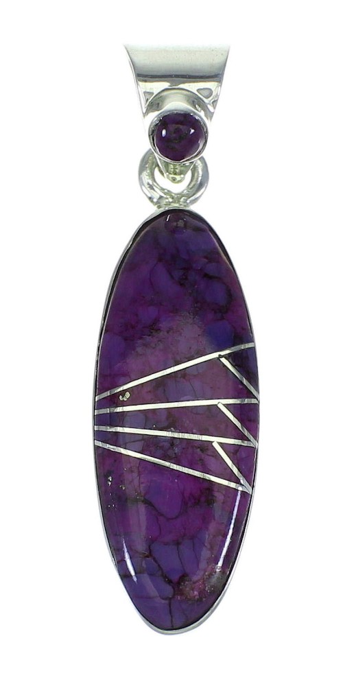 Genuine Sterling Silver And Magenta Turquoise Inlay Southwest Pendant YX67047