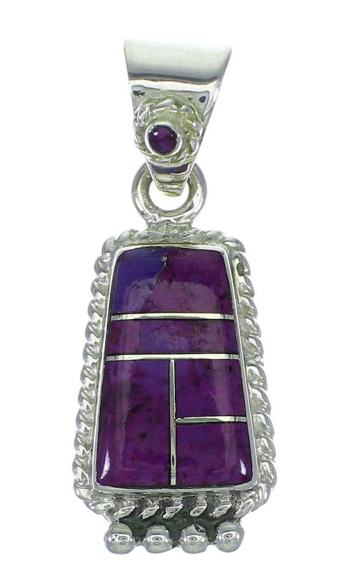 Authentic Sterling Silver And Magenta Turquoise Inlay Southwestern Pendant YX67049