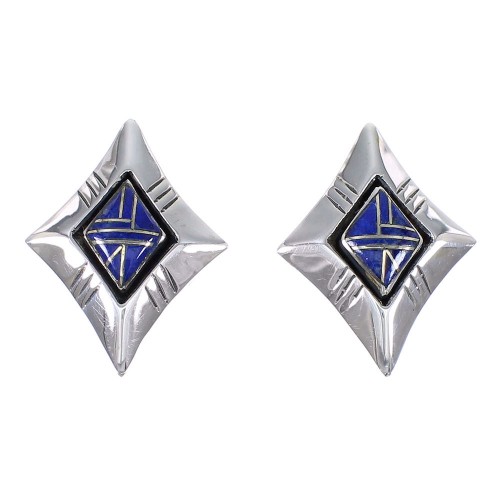 Authentic Sterling Silver Lapis Inlay Post Earrings RX70901