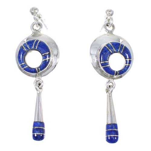 Southwest Sterling Silver And Lapis Inlay Post Dangle Earrings RX70955