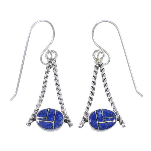 Lapis Genuine Sterling Silver Southwestern Hook Dangle Earrings RX71091