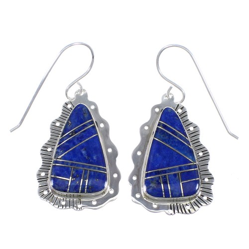 Southwestern Sterling Silver Lapis Hook Dangle Earrings RX71107