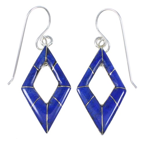 Lapis Inlay Authentic Sterling Silver Southwest Hook Dangle Earrings RX71119
