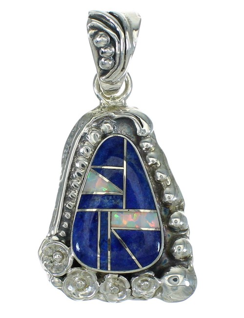 Lapis Opal And Sterling Silver Southwest Flower Pendant YX70334