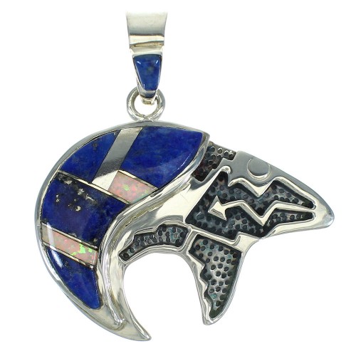 Lapis Opal And Sterling Silver Southwest Bear Arrow Pendant YX70339