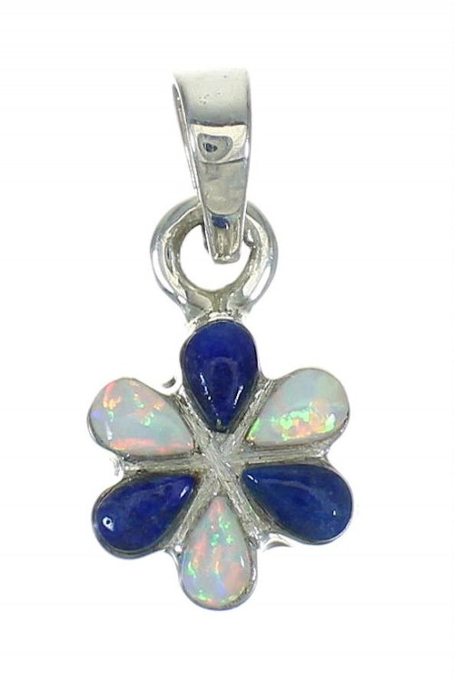 Silver Opal And Lapis Southwestern Flower Pendant YX70399