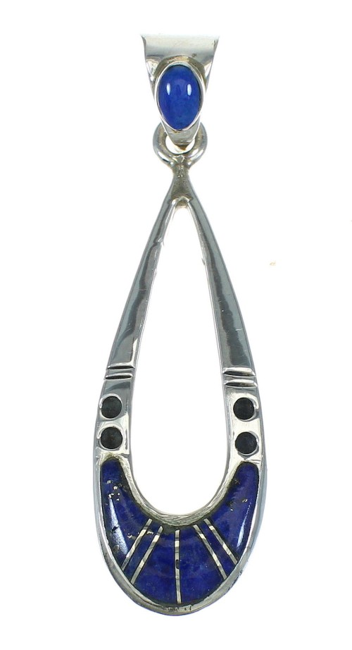 Genuine Sterling Silver And Lapis Inlay Southwestern Slide Pendant YX67403