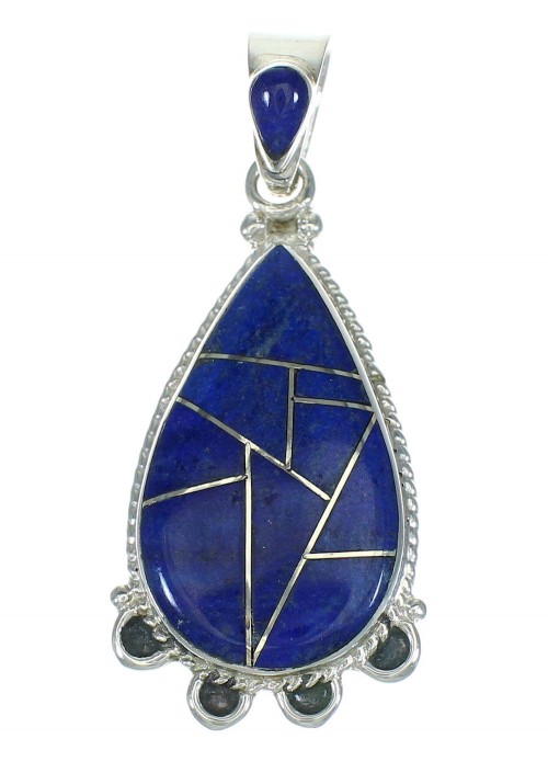 Authentic Sterling Silver And Lapis Inlay Southwestern Tear Drop Slide Pendant YX67406