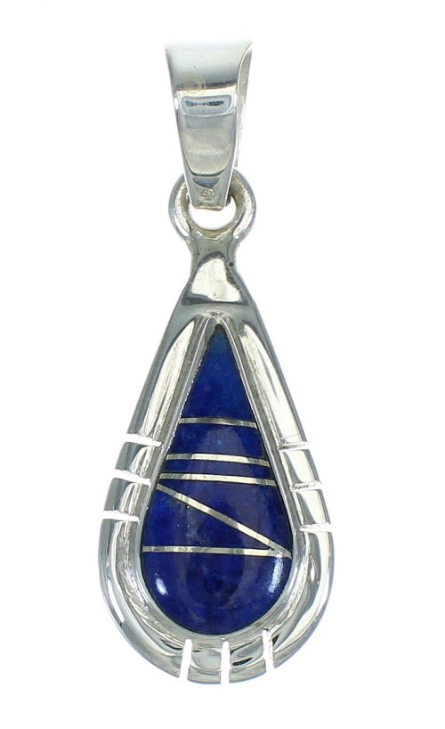 Lapis Inlay And Authentic Sterling Silver Southwest Tear Drop Pendant YX67418