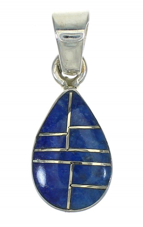 Lapis Inlay And Authentic Sterling Silver Southwestern Tear Drop Slide Pendant YX67422