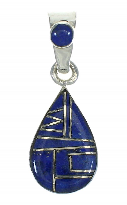 Lapis Inlay And Genuine Sterling Silver Southwest Tear Drop Pendant YX67425