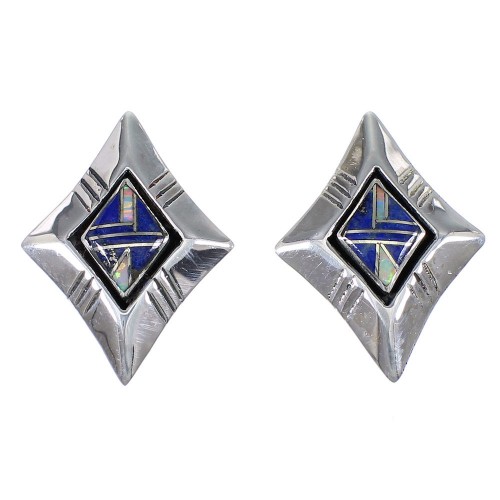 Sterling Silver Opal And Lapis Southwest Post Earrings YX67526