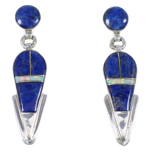 Genuine Sterling Silver Opal And Lapis Post Dangle Earrings YX67543