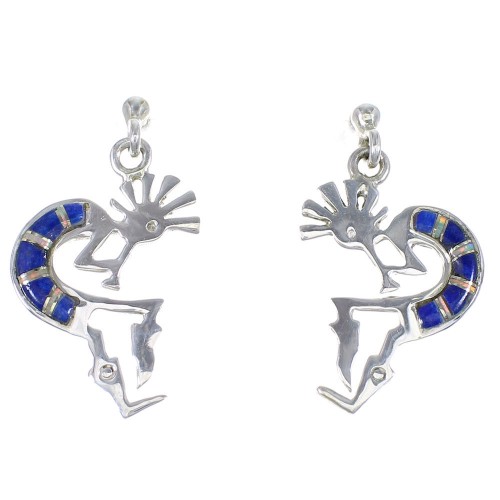 Genuine Sterling Silver Lapis And Opal Kokopelli Post Dangle Earrings YX67549