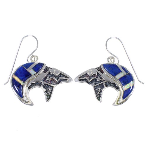 Sterling Silver Opal And Lapis Bear Arrow Hook Dangle Earrings YX67563