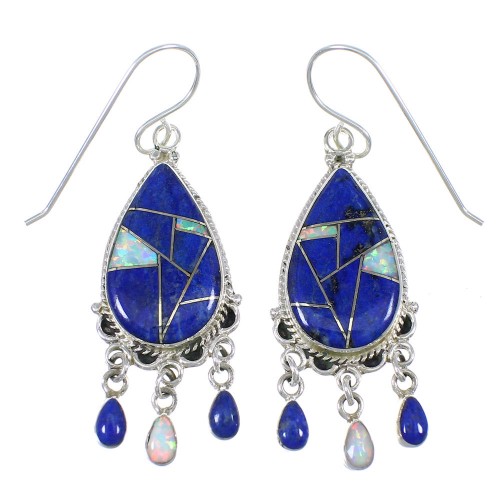 Sterling Silver Opal And Lapis Hook Dangle Earrings YX67564