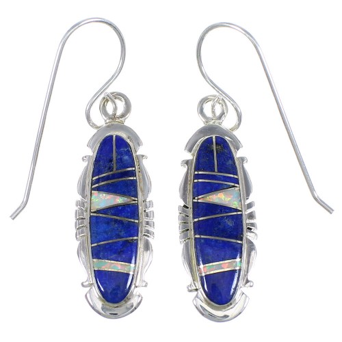 Sterling Silver Lapis And Opal Southwestern Hook Dangle Earrings YX67604